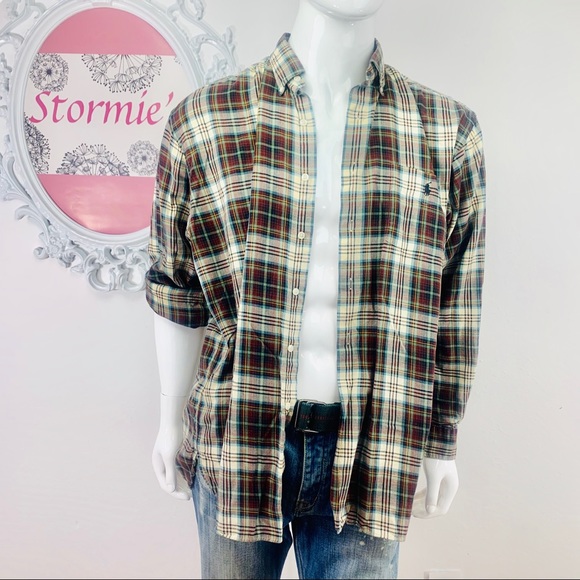 Ralph Lauren/ Plaid Brown Green Cream Blue Yellow - Picture 2 of 9